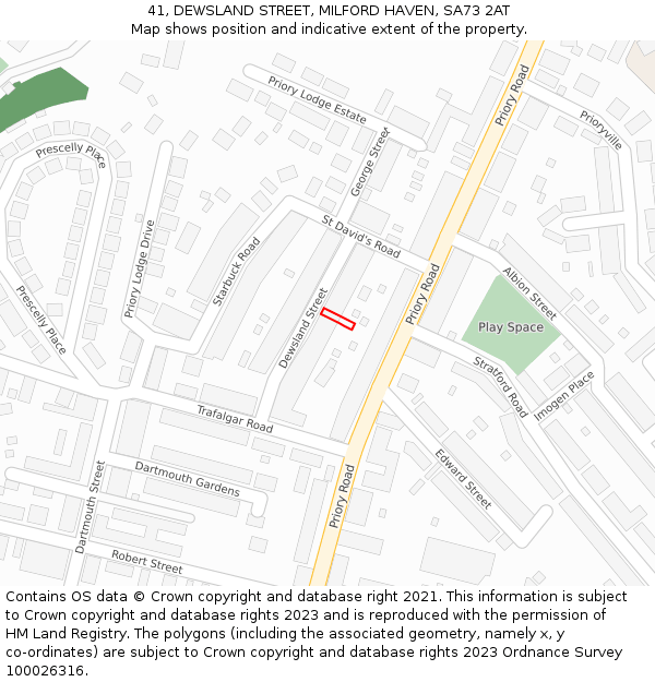 41, DEWSLAND STREET, MILFORD HAVEN, SA73 2AT: Location map and indicative extent of plot