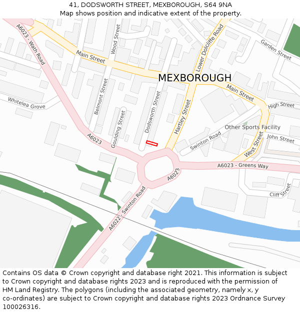 41, DODSWORTH STREET, MEXBOROUGH, S64 9NA: Location map and indicative extent of plot