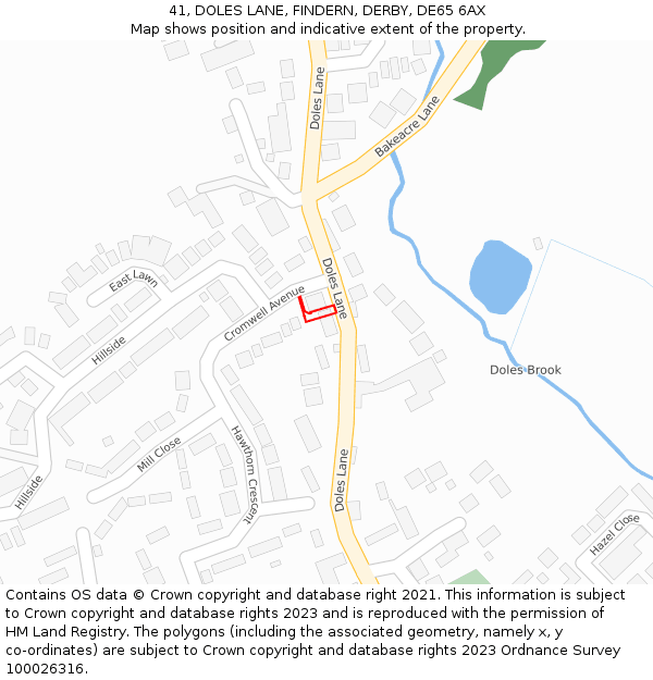 41, DOLES LANE, FINDERN, DERBY, DE65 6AX: Location map and indicative extent of plot