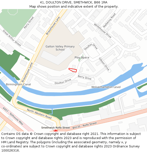 41, DOULTON DRIVE, SMETHWICK, B66 1RA: Location map and indicative extent of plot