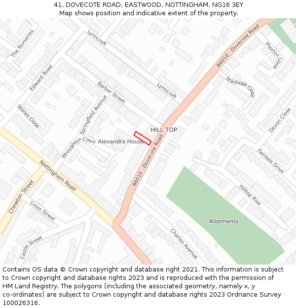 41, DOVECOTE ROAD, EASTWOOD, NOTTINGHAM, NG16 3EY: Location map and indicative extent of plot