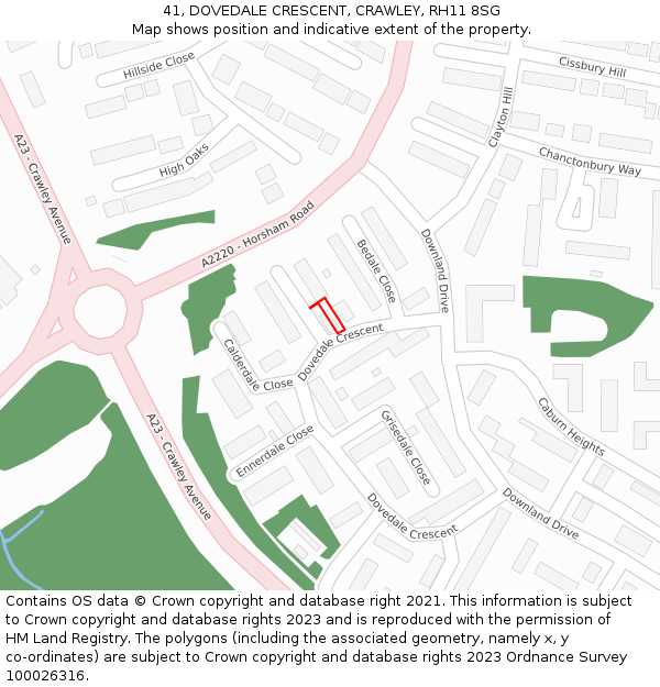 41, DOVEDALE CRESCENT, CRAWLEY, RH11 8SG: Location map and indicative extent of plot