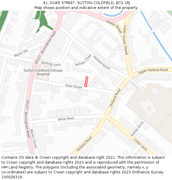 41, DUKE STREET, SUTTON COLDFIELD, B72 1RJ: Location map and indicative extent of plot