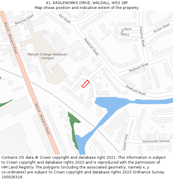 41, EAGLEWORKS DRIVE, WALSALL, WS3 1BF: Location map and indicative extent of plot