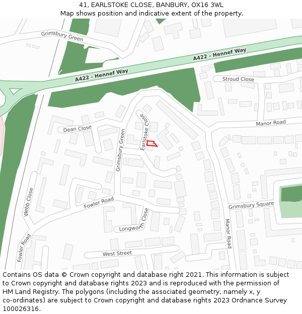 41, EARLSTOKE CLOSE, BANBURY, OX16 3WL: Location map and indicative extent of plot