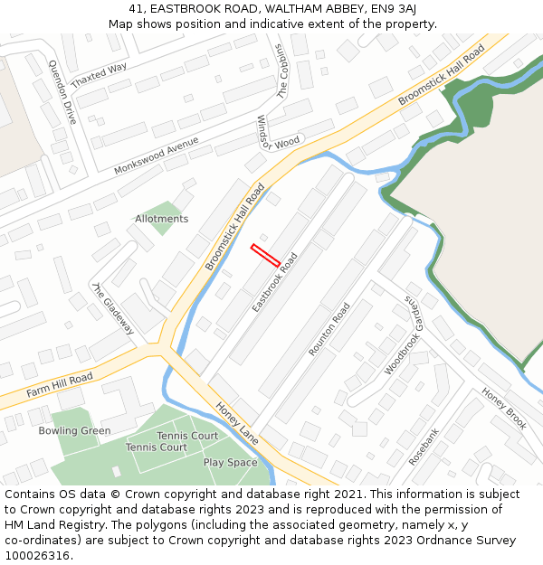 41, EASTBROOK ROAD, WALTHAM ABBEY, EN9 3AJ: Location map and indicative extent of plot