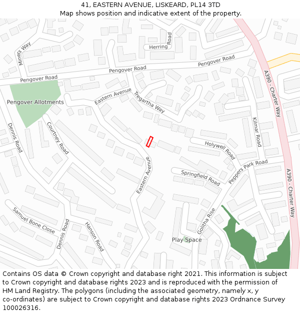 41, EASTERN AVENUE, LISKEARD, PL14 3TD: Location map and indicative extent of plot