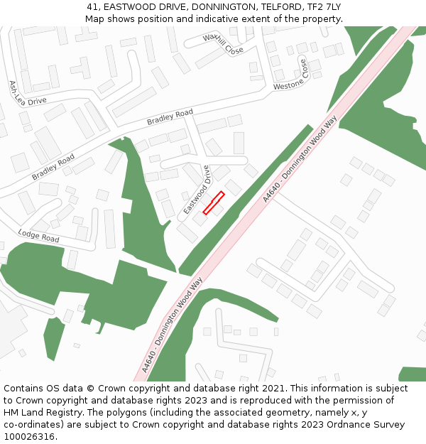 41, EASTWOOD DRIVE, DONNINGTON, TELFORD, TF2 7LY: Location map and indicative extent of plot