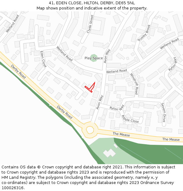 41, EDEN CLOSE, HILTON, DERBY, DE65 5NL: Location map and indicative extent of plot
