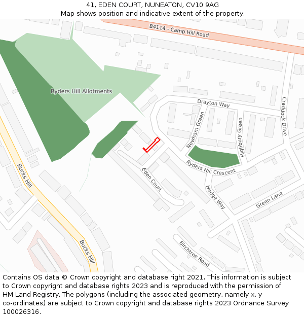 41, EDEN COURT, NUNEATON, CV10 9AG: Location map and indicative extent of plot