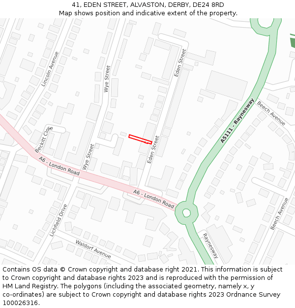 41, EDEN STREET, ALVASTON, DERBY, DE24 8RD: Location map and indicative extent of plot