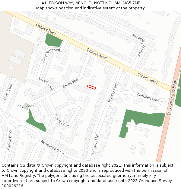 41, EDISON WAY, ARNOLD, NOTTINGHAM, NG5 7NE: Location map and indicative extent of plot