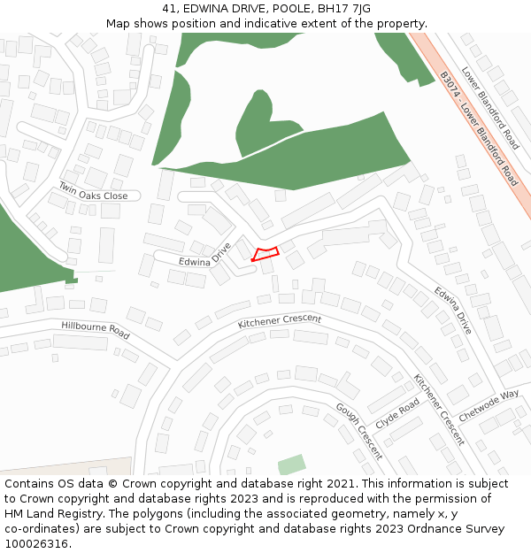 41, EDWINA DRIVE, POOLE, BH17 7JG: Location map and indicative extent of plot