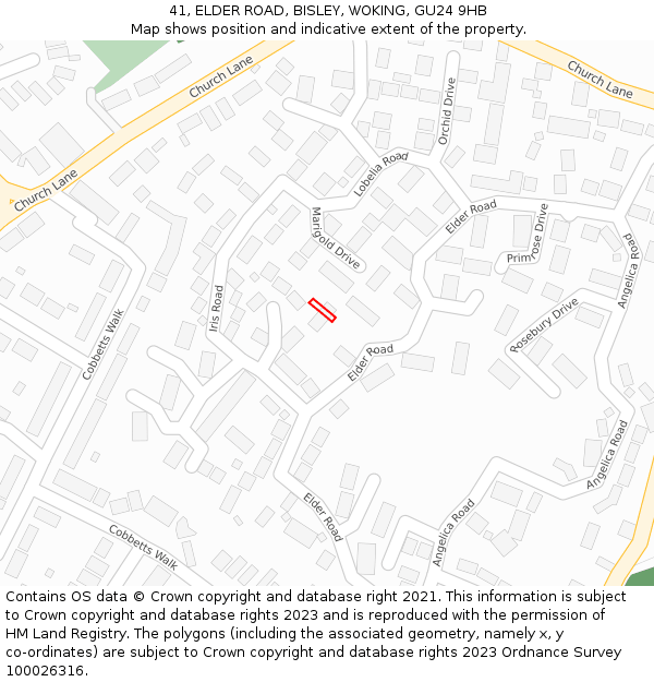 41, ELDER ROAD, BISLEY, WOKING, GU24 9HB: Location map and indicative extent of plot