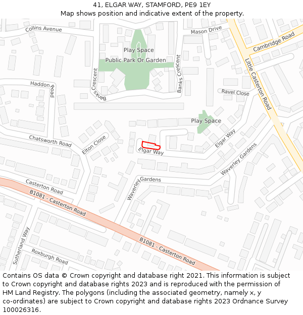 41, ELGAR WAY, STAMFORD, PE9 1EY: Location map and indicative extent of plot