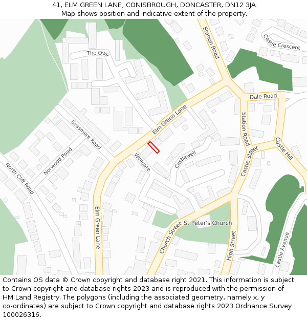 41, ELM GREEN LANE, CONISBROUGH, DONCASTER, DN12 3JA: Location map and indicative extent of plot