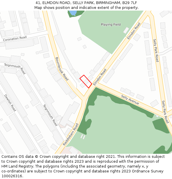 41, ELMDON ROAD, SELLY PARK, BIRMINGHAM, B29 7LF: Location map and indicative extent of plot