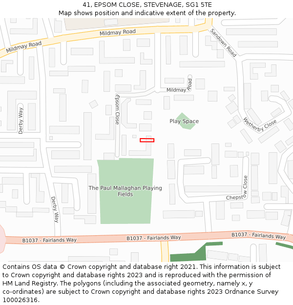 41, EPSOM CLOSE, STEVENAGE, SG1 5TE: Location map and indicative extent of plot