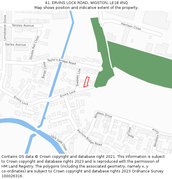 41, ERVINS LOCK ROAD, WIGSTON, LE18 4NQ: Location map and indicative extent of plot