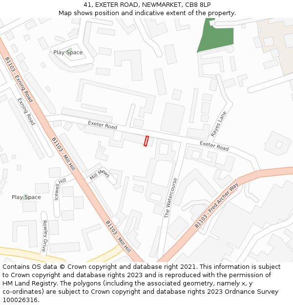 41, EXETER ROAD, NEWMARKET, CB8 8LP: Location map and indicative extent of plot
