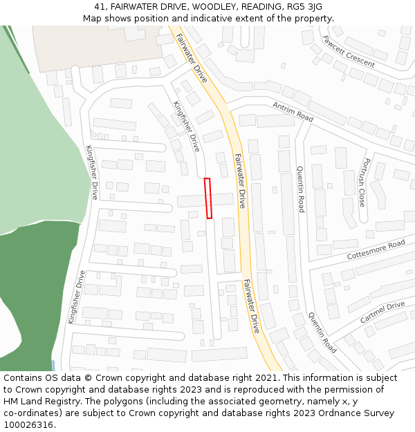 41, FAIRWATER DRIVE, WOODLEY, READING, RG5 3JG: Location map and indicative extent of plot