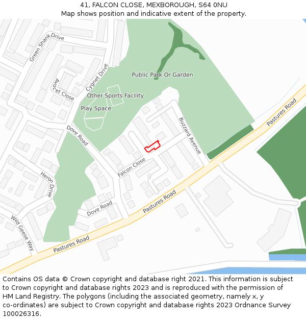 41, FALCON CLOSE, MEXBOROUGH, S64 0NU: Location map and indicative extent of plot