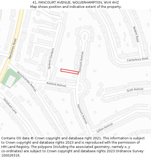 41, FANCOURT AVENUE, WOLVERHAMPTON, WV4 4HZ: Location map and indicative extent of plot