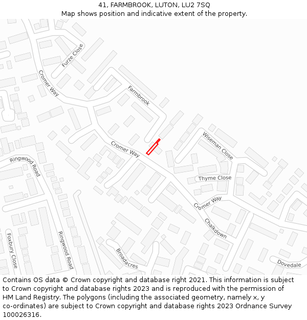41, FARMBROOK, LUTON, LU2 7SQ: Location map and indicative extent of plot