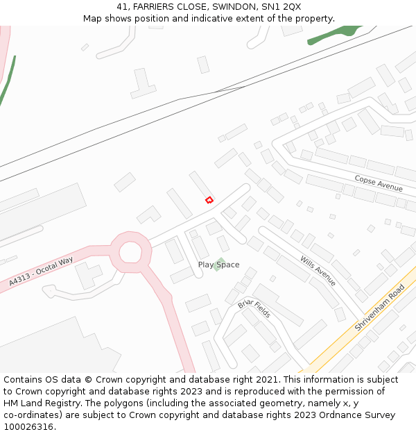 41, FARRIERS CLOSE, SWINDON, SN1 2QX: Location map and indicative extent of plot