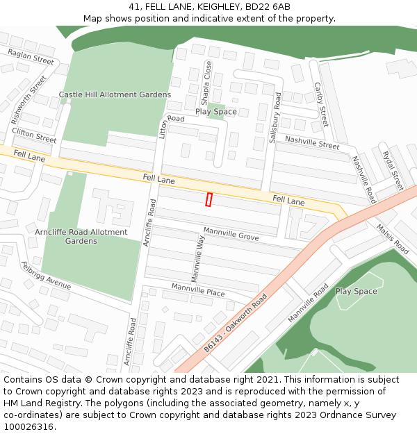 41, FELL LANE, KEIGHLEY, BD22 6AB: Location map and indicative extent of plot