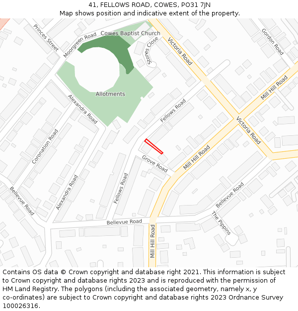 41, FELLOWS ROAD, COWES, PO31 7JN: Location map and indicative extent of plot