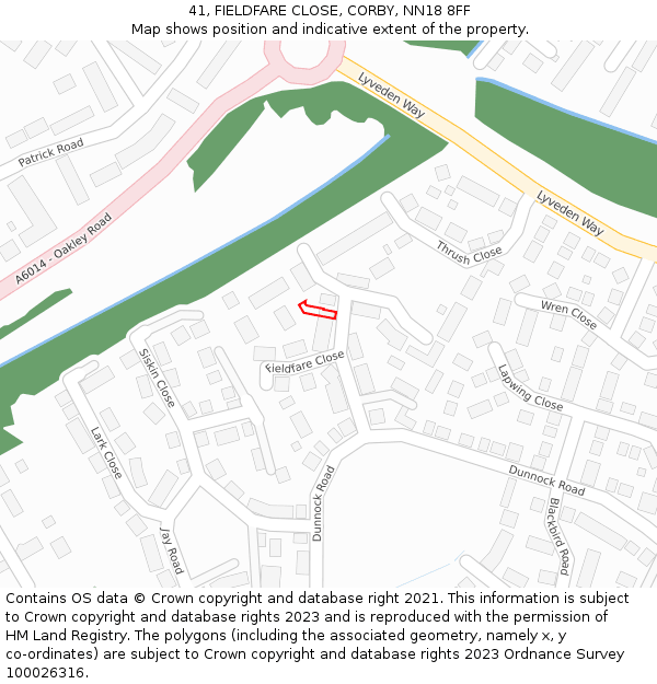 41, FIELDFARE CLOSE, CORBY, NN18 8FF: Location map and indicative extent of plot