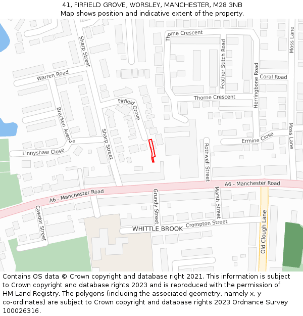 41, FIRFIELD GROVE, WORSLEY, MANCHESTER, M28 3NB: Location map and indicative extent of plot