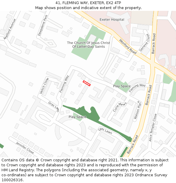 41, FLEMING WAY, EXETER, EX2 4TP: Location map and indicative extent of plot