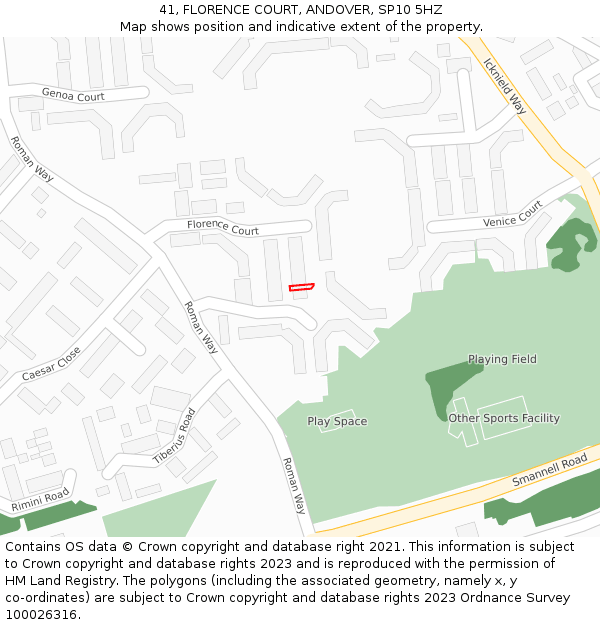 41, FLORENCE COURT, ANDOVER, SP10 5HZ: Location map and indicative extent of plot