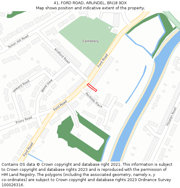 41, FORD ROAD, ARUNDEL, BN18 9DX: Location map and indicative extent of plot