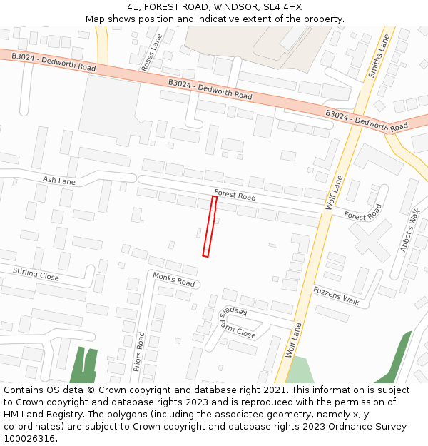 41, FOREST ROAD, WINDSOR, SL4 4HX: Location map and indicative extent of plot