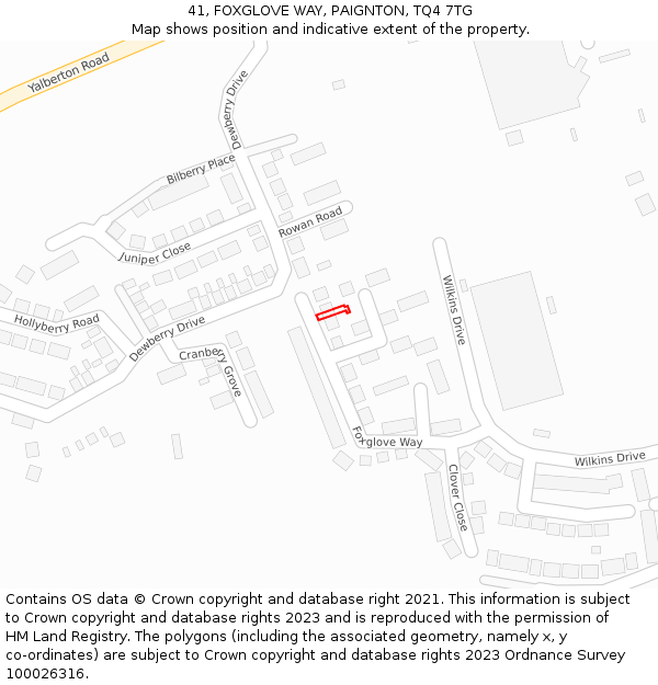41, FOXGLOVE WAY, PAIGNTON, TQ4 7TG: Location map and indicative extent of plot