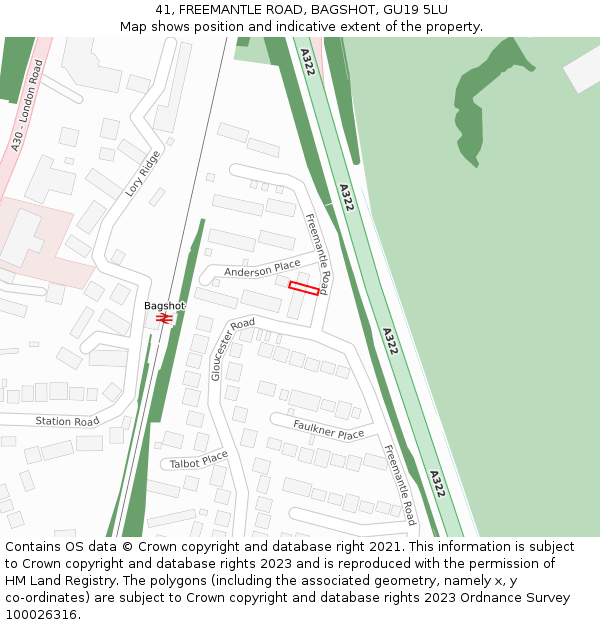 41, FREEMANTLE ROAD, BAGSHOT, GU19 5LU: Location map and indicative extent of plot