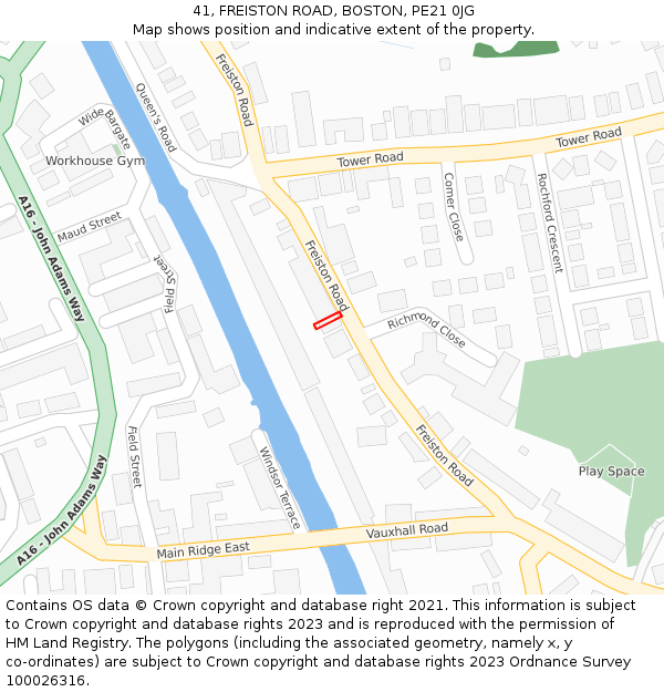 41, FREISTON ROAD, BOSTON, PE21 0JG: Location map and indicative extent of plot