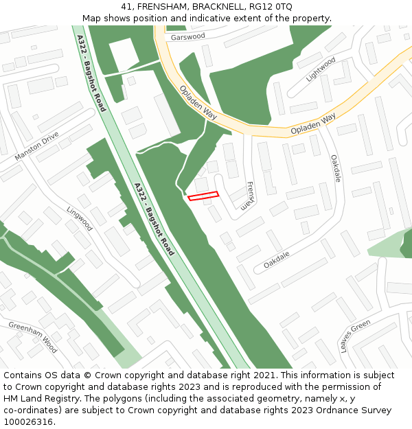 41, FRENSHAM, BRACKNELL, RG12 0TQ: Location map and indicative extent of plot