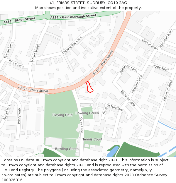 41, FRIARS STREET, SUDBURY, CO10 2AG: Location map and indicative extent of plot