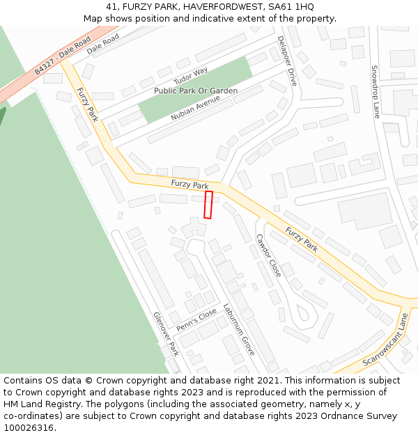 41, FURZY PARK, HAVERFORDWEST, SA61 1HQ: Location map and indicative extent of plot
