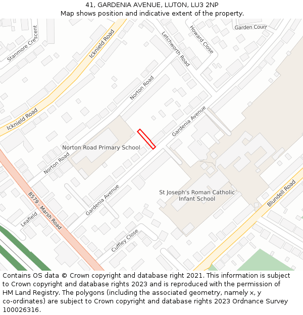 41, GARDENIA AVENUE, LUTON, LU3 2NP: Location map and indicative extent of plot
