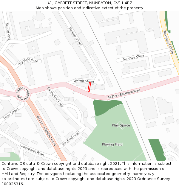 41, GARRETT STREET, NUNEATON, CV11 4PZ: Location map and indicative extent of plot