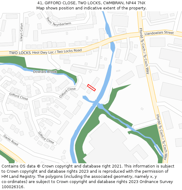 41, GIFFORD CLOSE, TWO LOCKS, CWMBRAN, NP44 7NX: Location map and indicative extent of plot