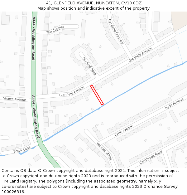 41, GLENFIELD AVENUE, NUNEATON, CV10 0DZ: Location map and indicative extent of plot