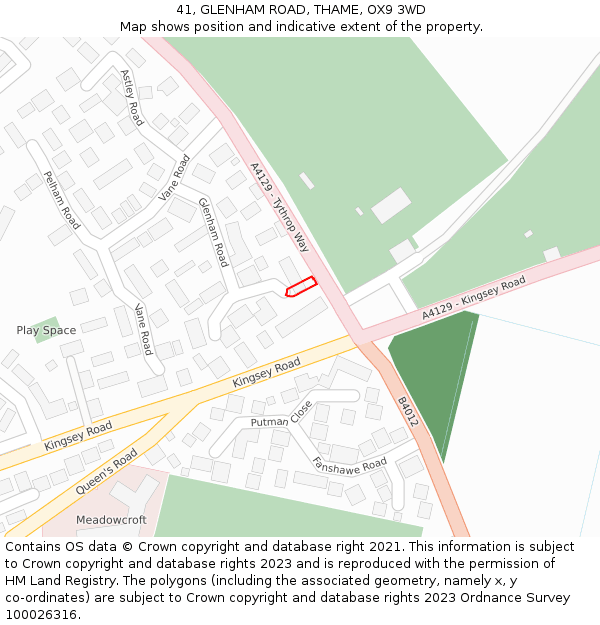 41, GLENHAM ROAD, THAME, OX9 3WD: Location map and indicative extent of plot