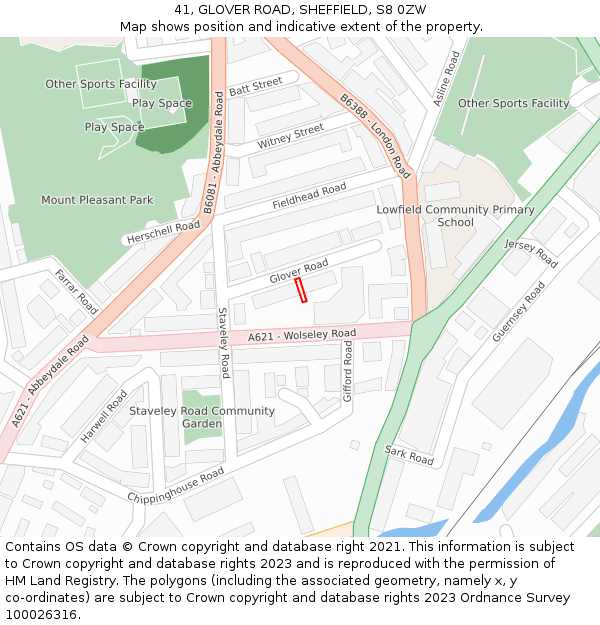 41, GLOVER ROAD, SHEFFIELD, S8 0ZW: Location map and indicative extent of plot