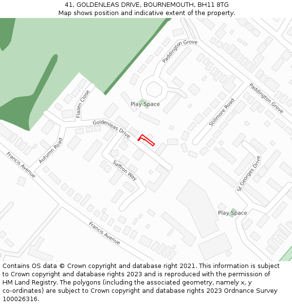 41, GOLDENLEAS DRIVE, BOURNEMOUTH, BH11 8TG: Location map and indicative extent of plot